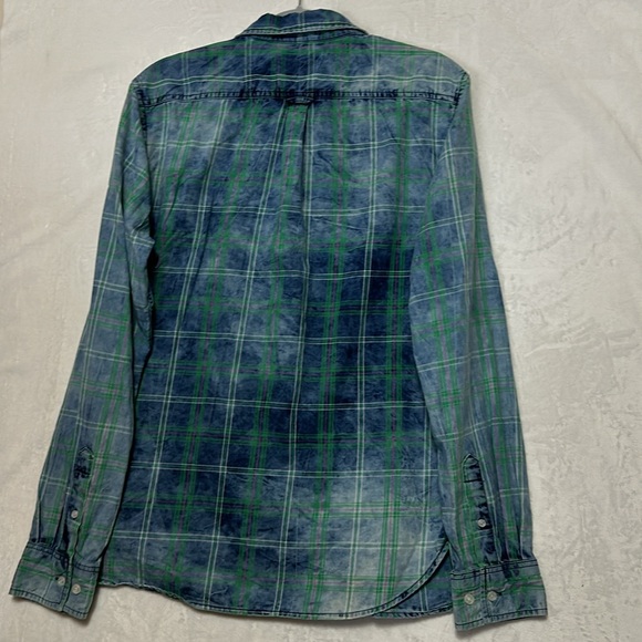 Zip Code 1992 Zara Men’s Blue Green Plaid Distressed Button Down Shirt Medium - Picture 4 of 6